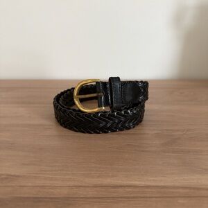 Genuine Leather Black Braided Woven Belt With Gold Tone Hardware Size Medium